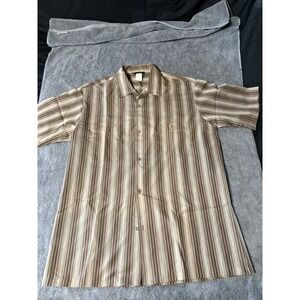 Vintage Triumph of California Mens Large Brown Striped Short Sleeve Button Shirt